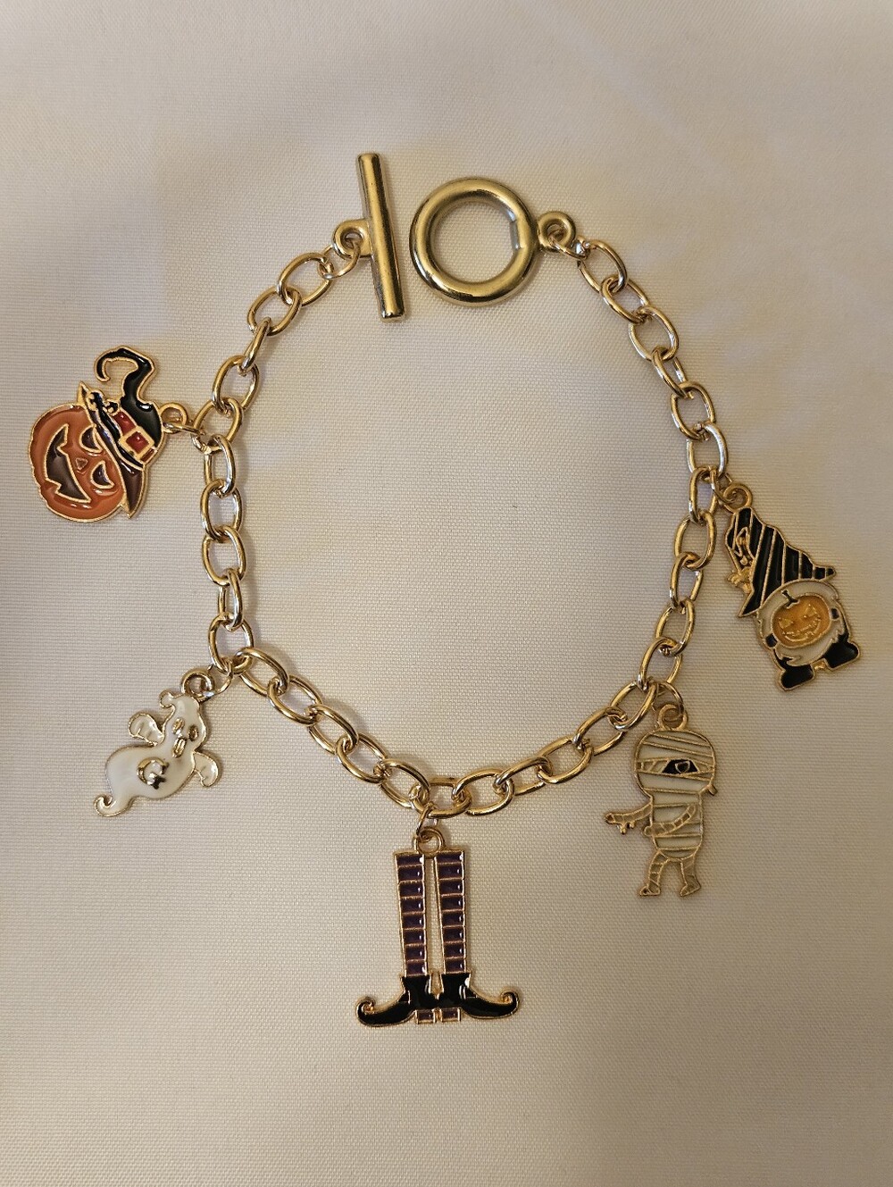 Handmade Halloween Charm Bracelet | Stainless Steel | Mummy, Gnome, Ghost